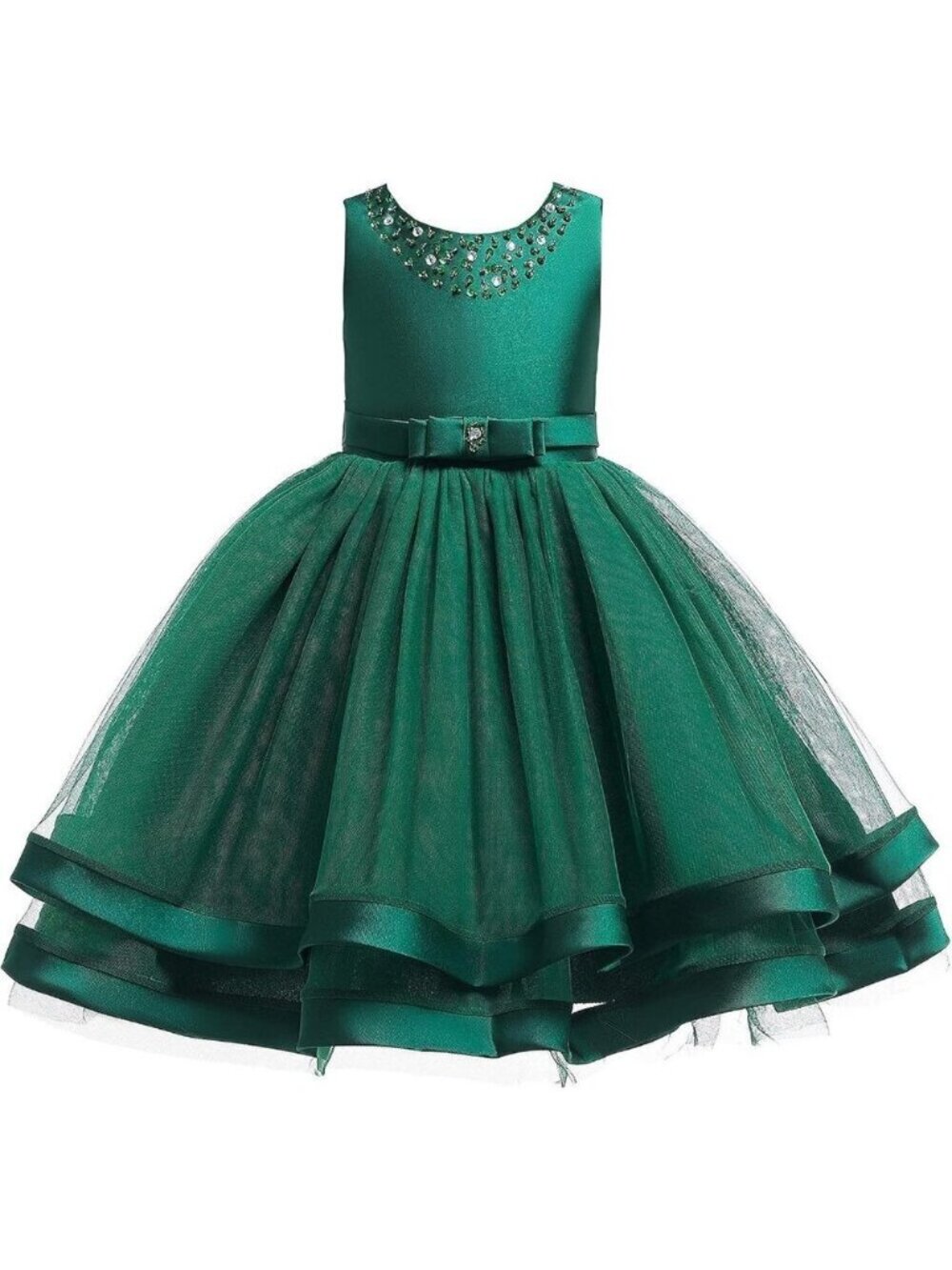 🆕Girl Dark Green Cotton Flower Ruffles Dress Vintage Wedding Bridesmaid Pageant